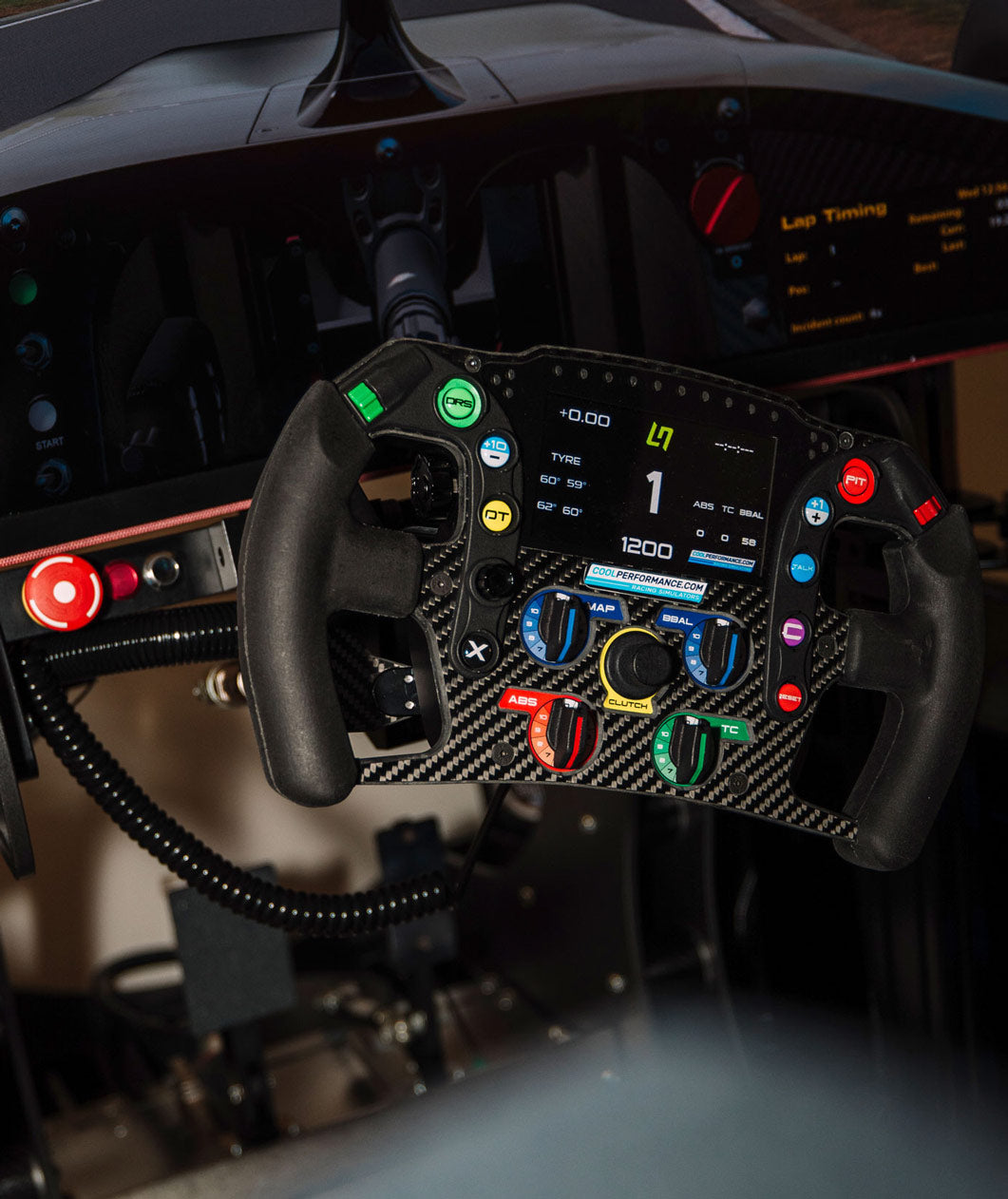 Close up of Lando Norris' Cool Performance CP-S carbon steering wheel