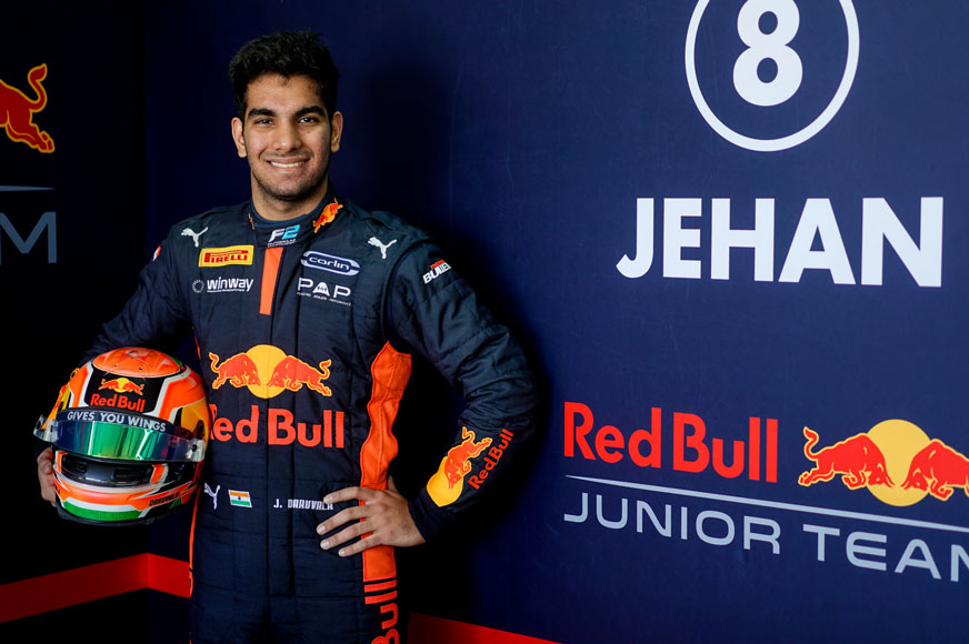 Jehan Daruvala red bull f2 driver who drives the cool performance simulator