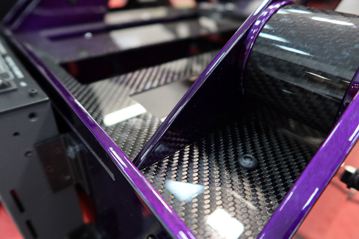 custom purple formula pro racing simulator with bespoke carbon fibre elements