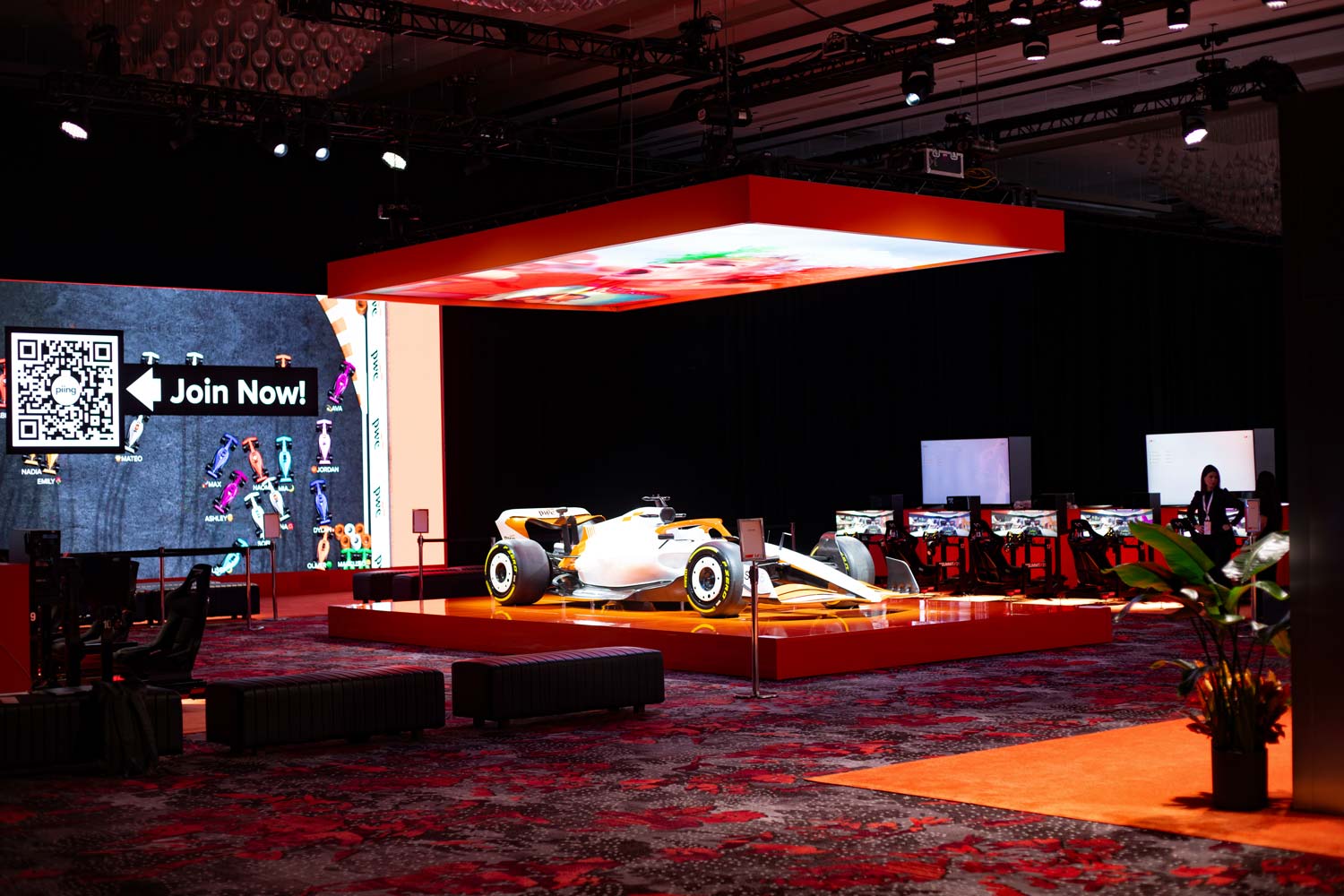Private coroporate event using cool performance F1 Show car and racing simulators