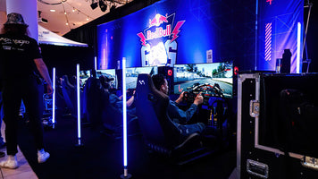 Racing simulator hire with custom branding for Redbull gaming event and activation from Cool performance sim rental