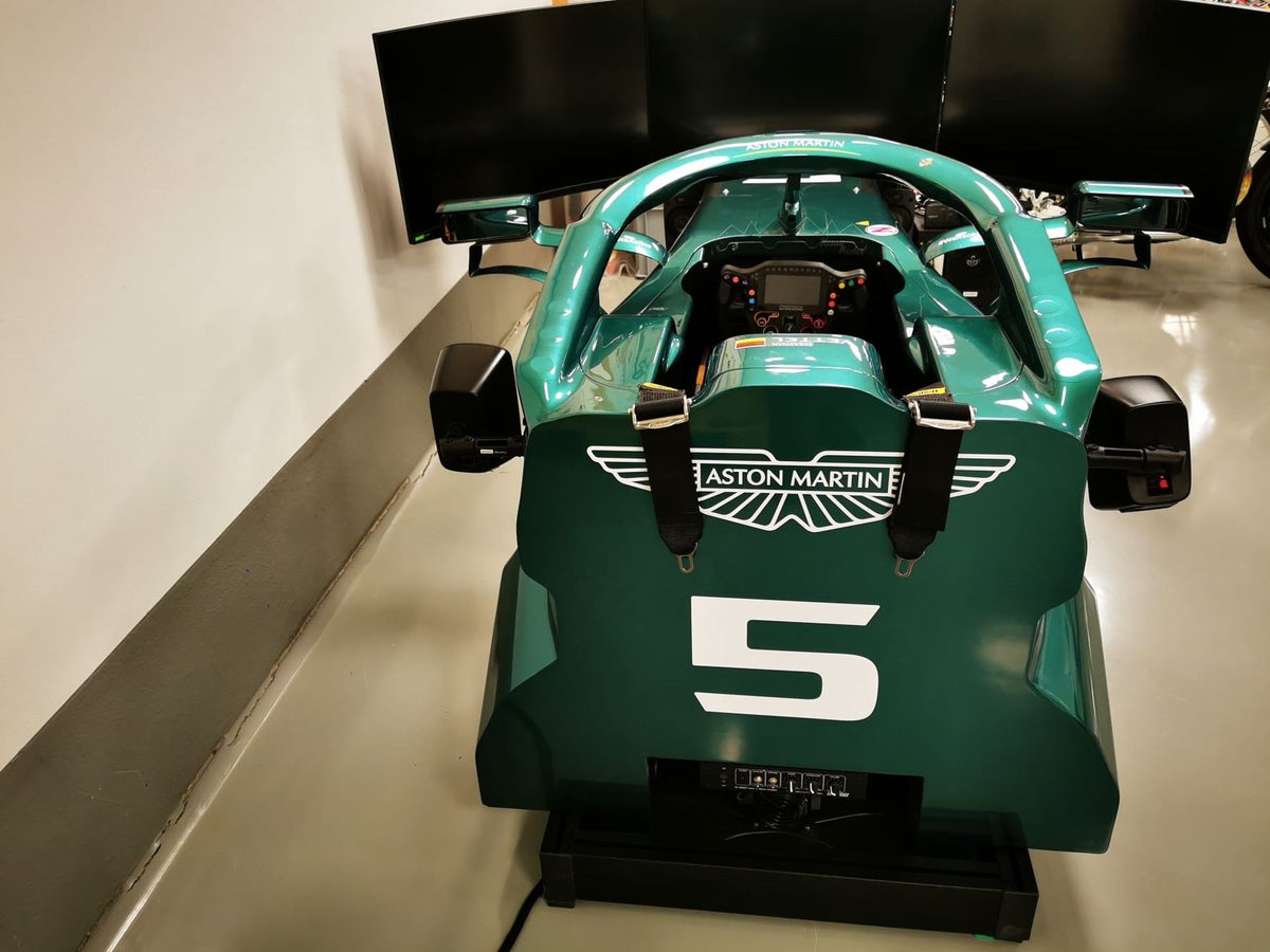 Sebastian Vettel's number 5 Aston Martin styled Cool Performance simulator, front view