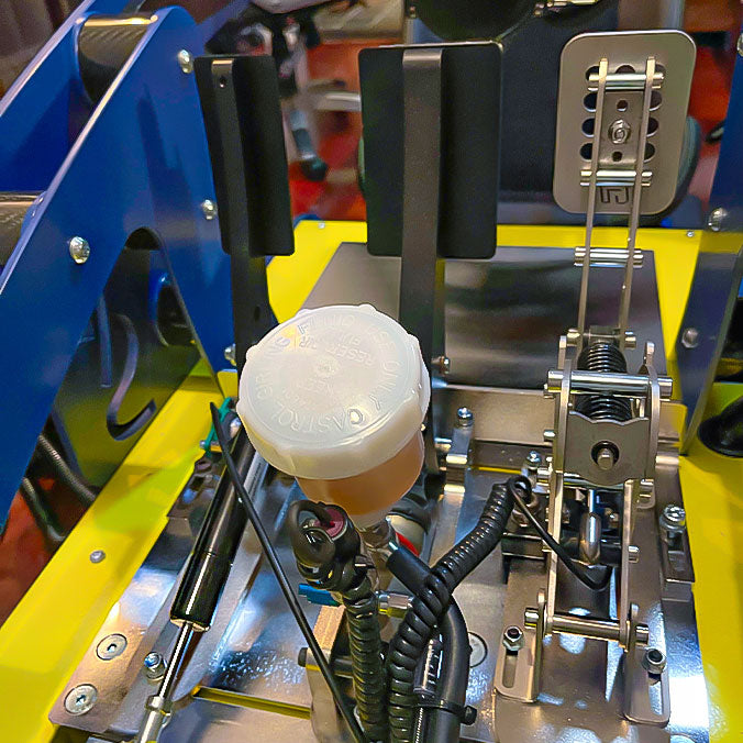 Rear view of Cool performance hydraulic sim racing pedals with clutch