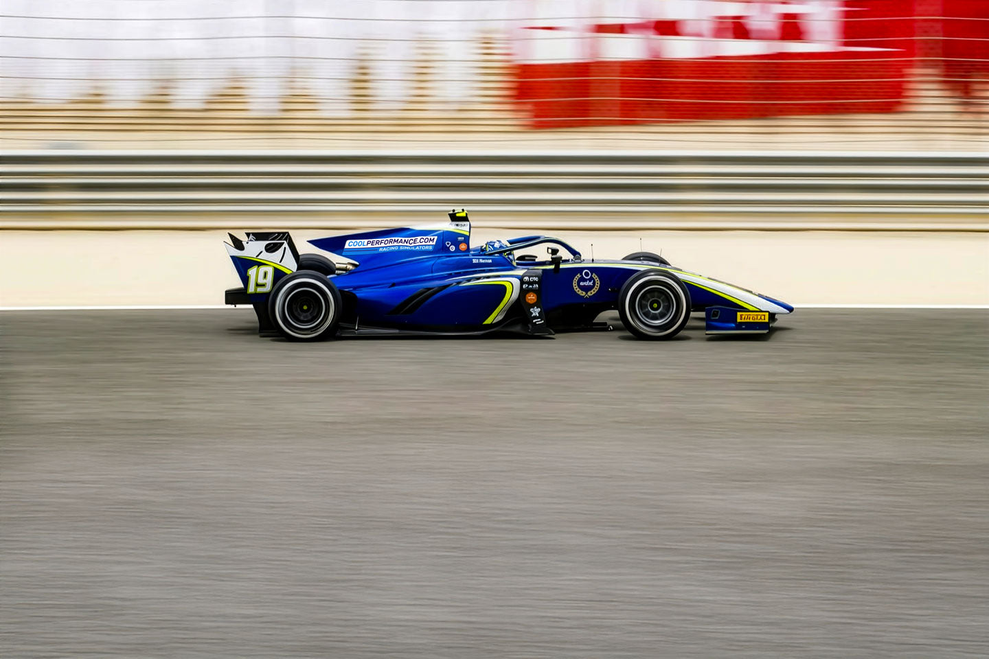 Carlin F2 car with Coolperformance.com racing simulators sponsor