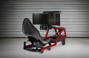 Formula Sport racing simulator with black cockpit and centre-mounted monitor