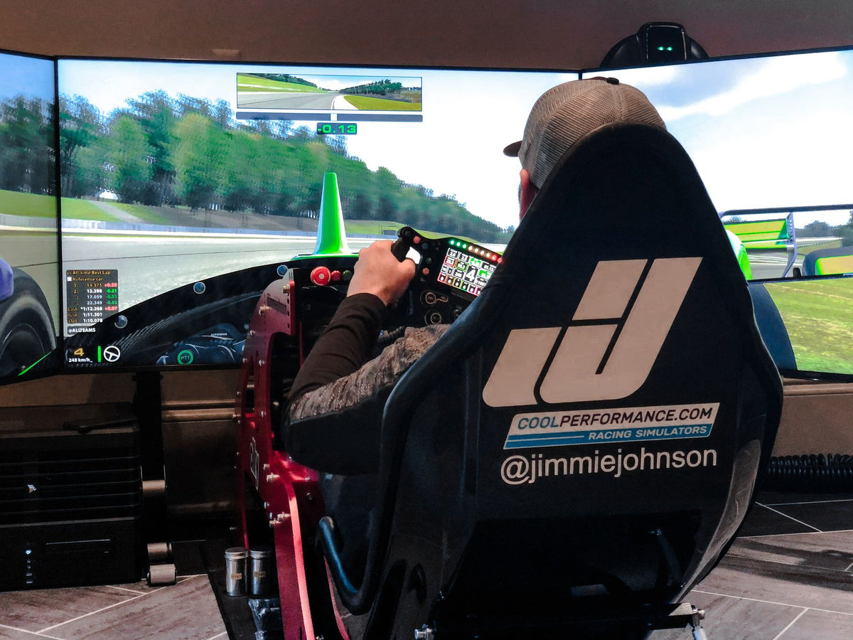 Jimmie Johnson driving his Cool Performance Formula Pro simulator