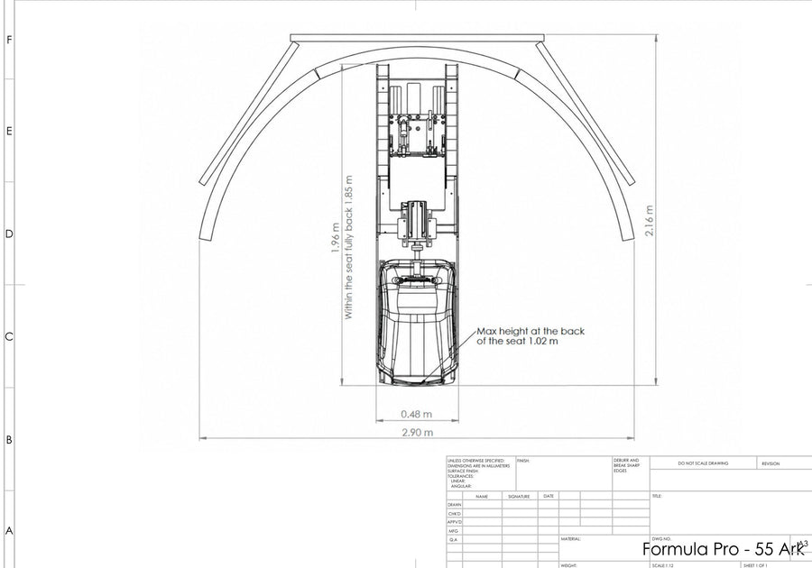 Formula Pro with 55 inch Samsung Ark footprint schematic with dimensions