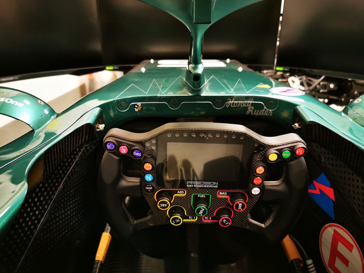Cockpit and steering wheel of Sebastian Vettel's Cool Performance simulator