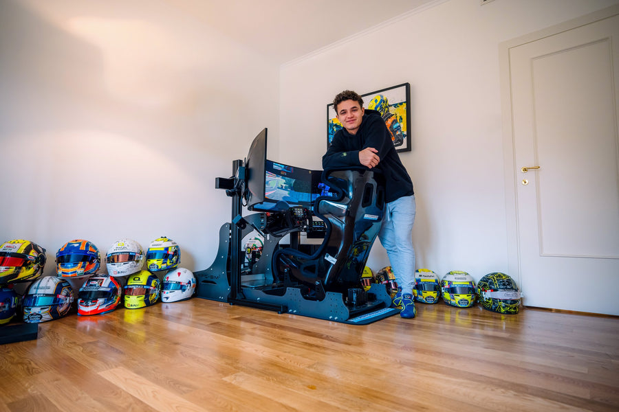 Lando Norris at home with his Cool Performance simulator
