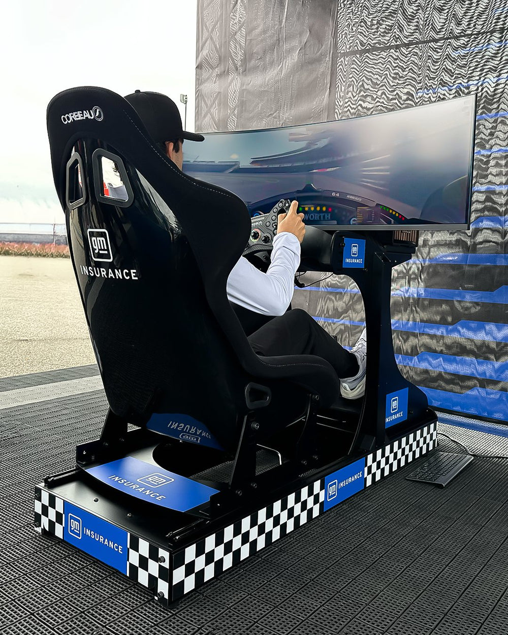 GM Insurance branded racing simulator on hire at the Indy 500, Indiana, USA