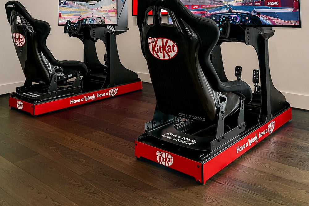 Two KitKat branded racing simulators installed at a Nestle office in Europe
