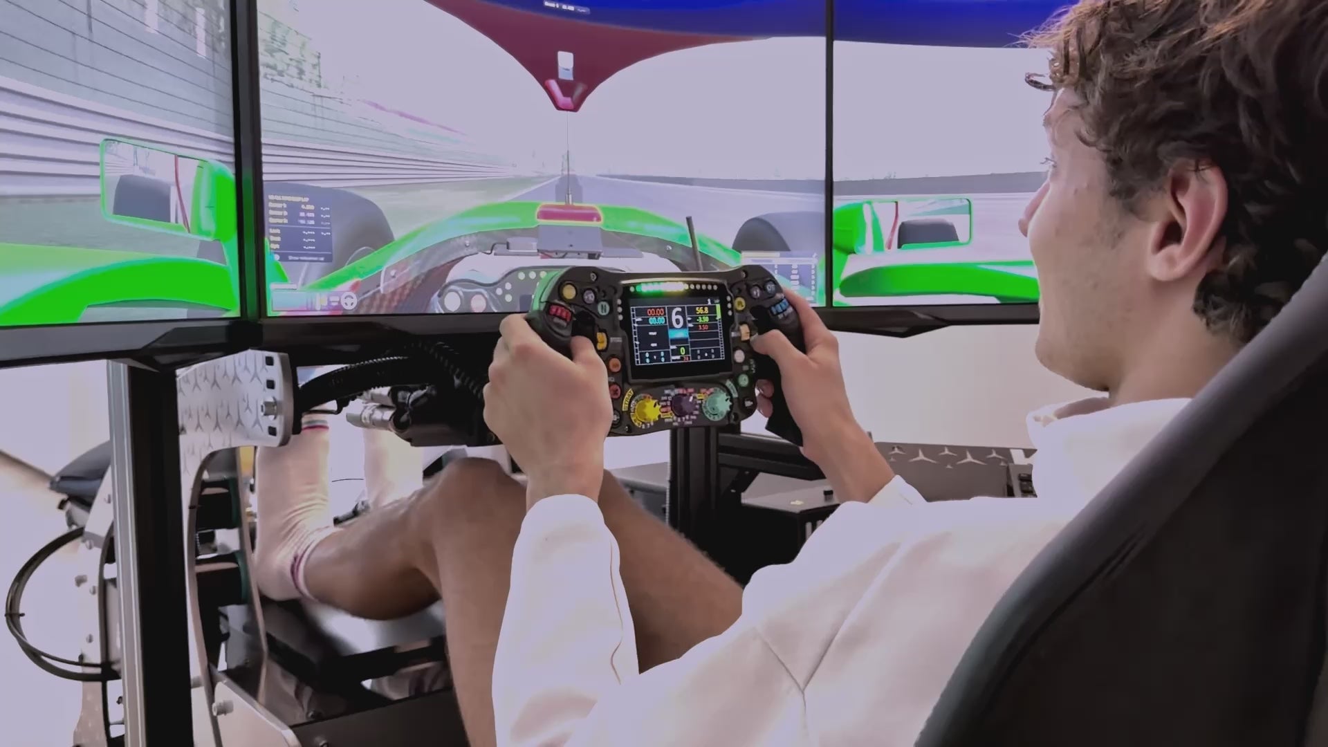 Load video: Kimi Antonelli practising for Formula 1 on his Cool Performance Formula Pro F1 simulator